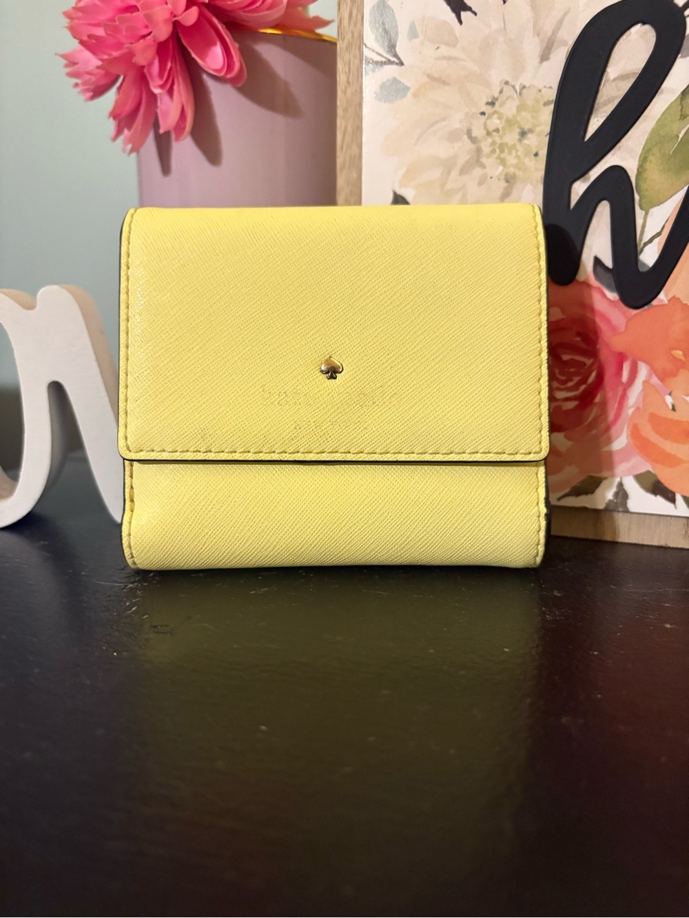 kate spade Yellow Saffiano Leather Compact Wallet
